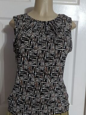 Calvin Klein Black, White & Brown Geometric Sleeveless  Pit To Pit 18 Inch